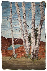 Rug hooked birch tree pictorial by Joanne Lindstrom