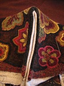 Sewing side seams on your rug hooked footstool
