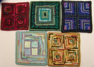 Beginner squares hooked by the Sylvania, OH rug hooking group
