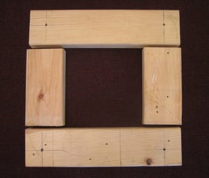 Layout 2x4 for construction of rug hooked footstool frame