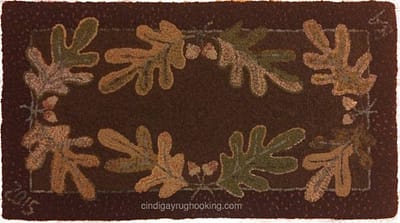 Oak and Acorns pattern designed by Cindi Gay, hooked by Barb Amsrud