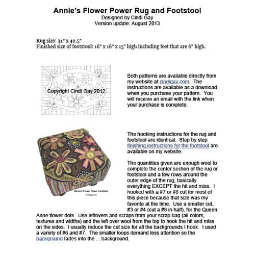 Downloadable rug hooking instructions for the Annie's Flower Power rug hooking pattern