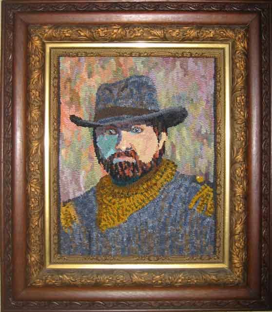 General rug hooked portrait