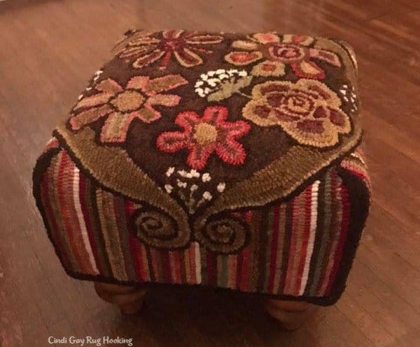 Annie's Flower Power footstool by Cindi Gay, Hooked by Beth Sowell Fischer