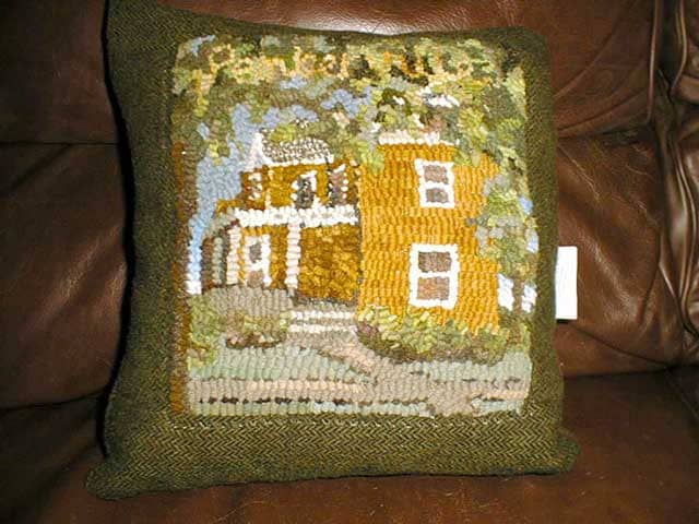 House that Frank Built rug hooked pillow