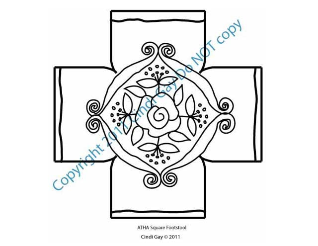 Rug hooking pattern for footstool Rose Scroll
