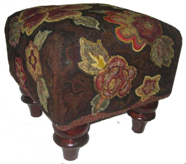 Pocketful rug hooked footstool