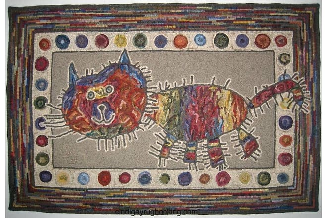 Ally's Cat hooked by Cindi Gay designed by Alaina Siler