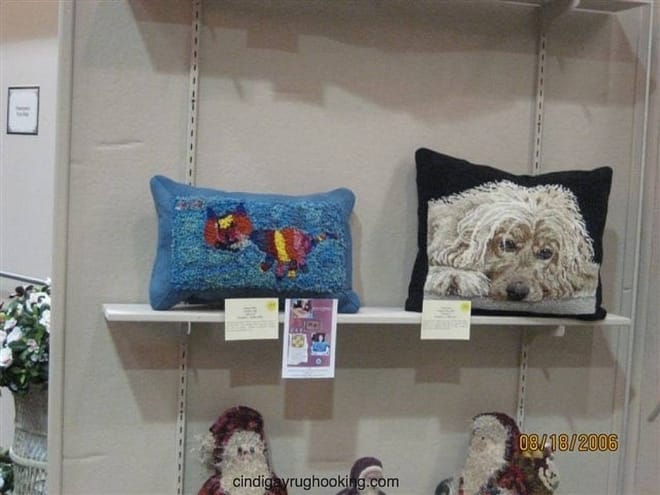 Ally's cat pillow on display
