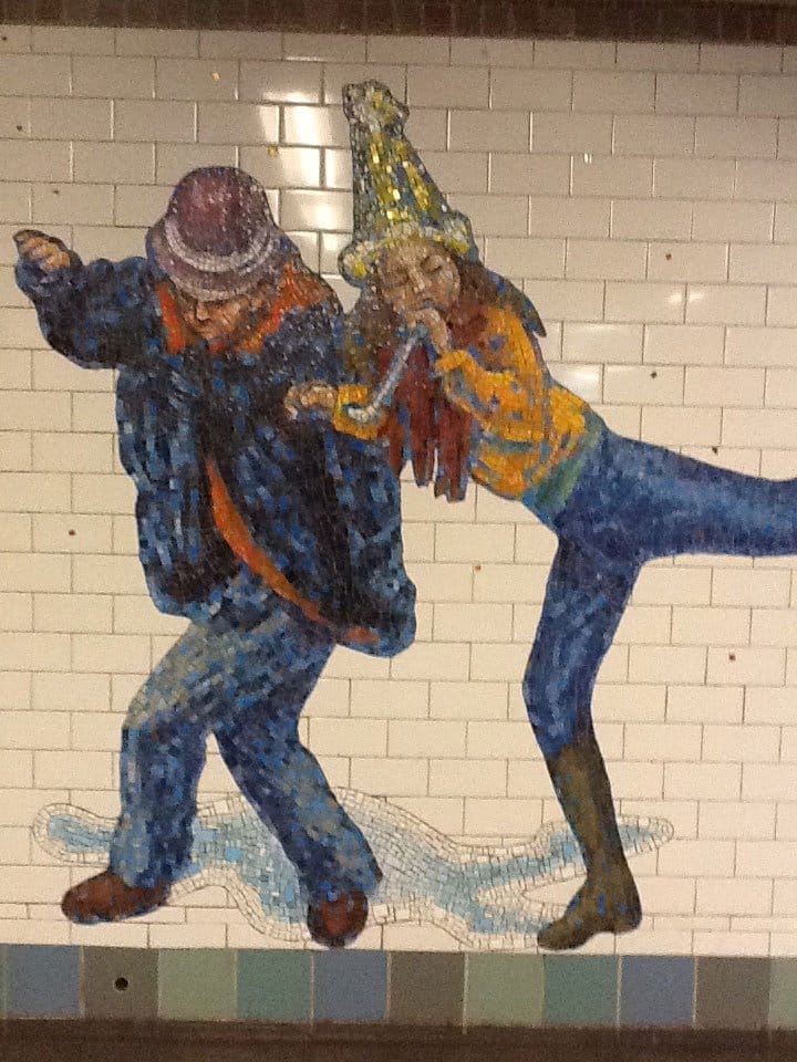 Tile art NYC subway two people