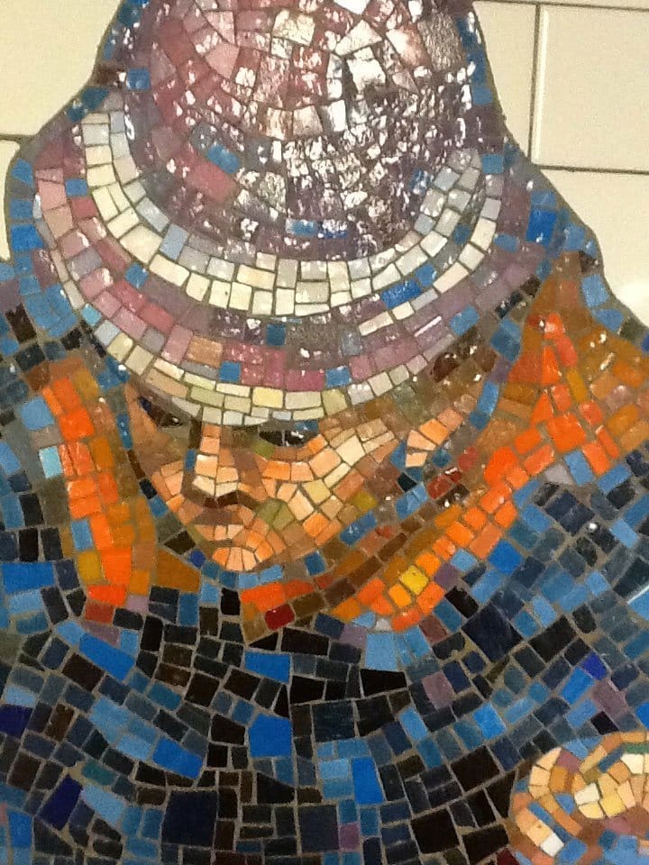 Tile art NYC subway man's face closeup