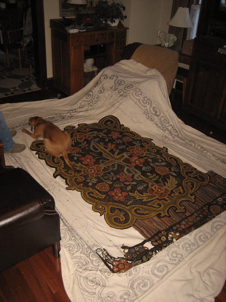 Room sized wool hooked rug