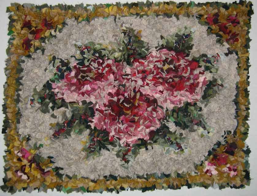 Stenciled Roses wool proddy rug
