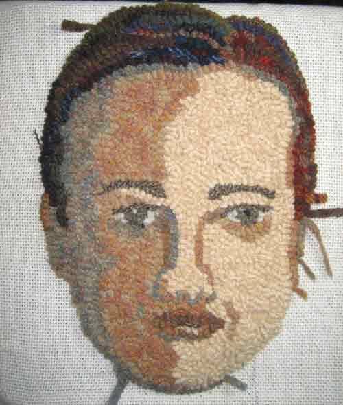 Hooking the eyes of Woman with Baby • Cindi Gay Rug Hooking